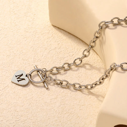 Chunky Toggle Clasp Choker with Heart Initial "M" Pendant | 18K Gold Plated | Wholesale Bulk Order MOQ 12