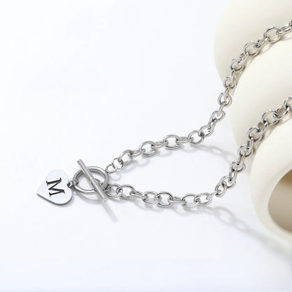 Chunky Toggle Clasp Choker with Heart Initial "M" Pendant | 18K Gold Plated | Wholesale Bulk Order MOQ 12