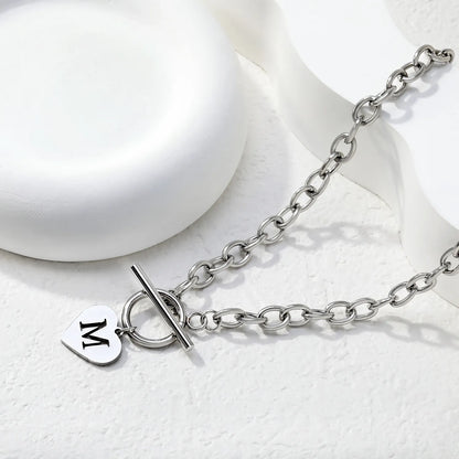 Chunky Toggle Clasp Choker with Heart Initial "M" Pendant | 18K Gold Plated | Wholesale Bulk Order MOQ 12