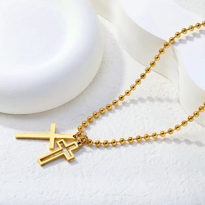 Layered Double Cross Pendant Ball Chain Necklace | Wholesale Order MOQ 12