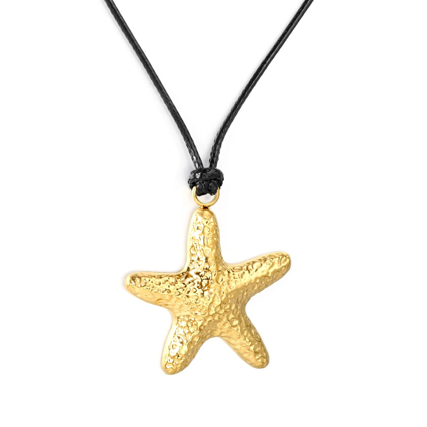 Nautical Hammered Starfish Leather Cord Necklace | Gold/Silver Color |  Wholesale MOQ 12