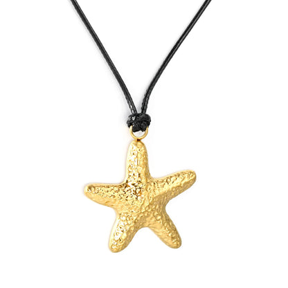 Nautical Hammered Starfish Leather Cord Necklace | Gold/Silver Color |  Wholesale MOQ 12