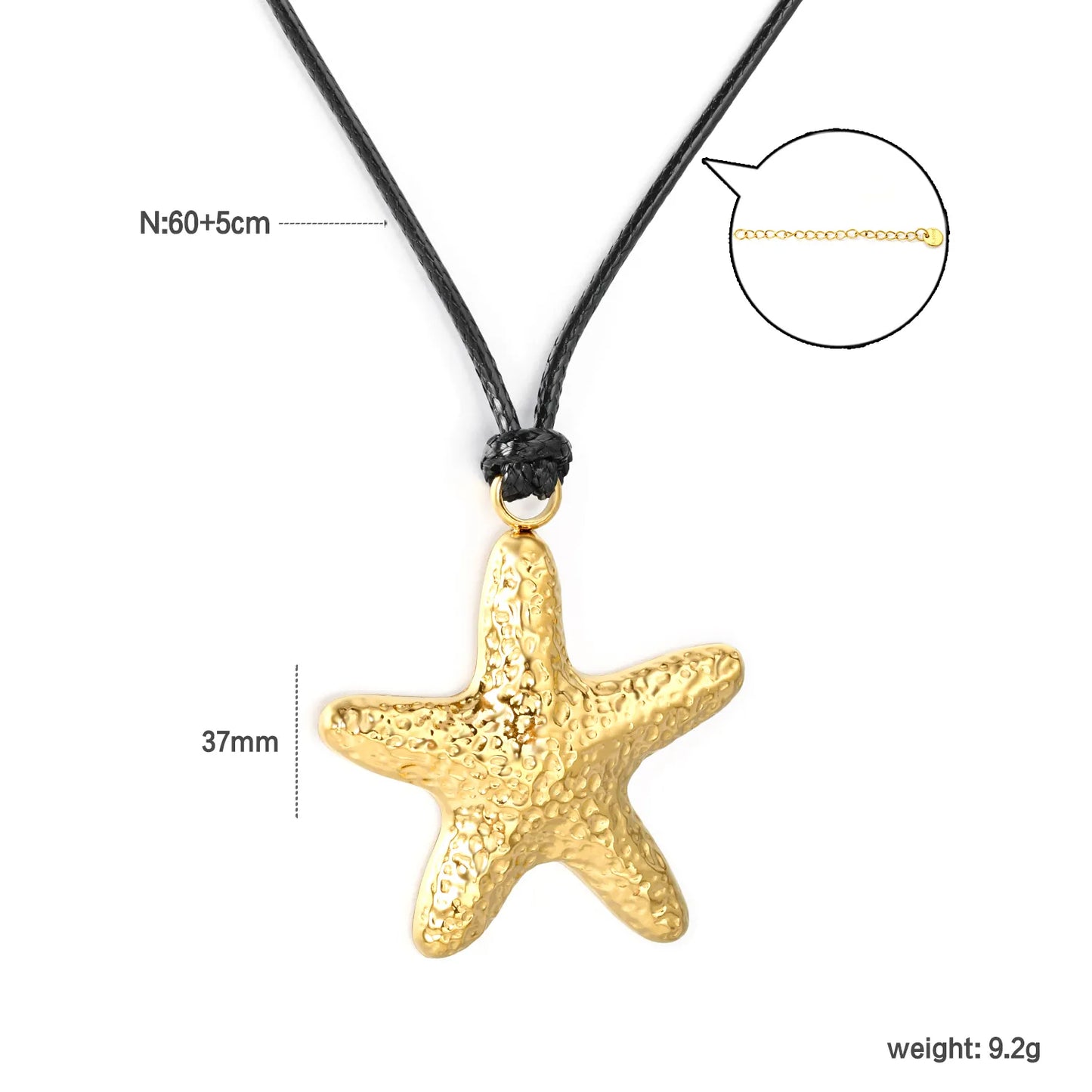 Nautical Hammered Starfish Leather Cord Necklace | Gold/Silver Color |  Wholesale MOQ 12