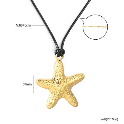 Nautical Hammered Starfish Leather Cord Necklace | Gold/Silver Color |  Wholesale MOQ 12