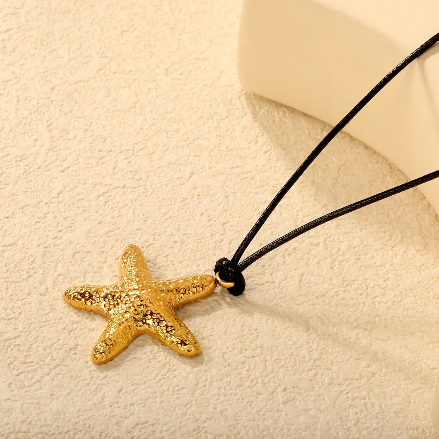 Nautical Hammered Starfish Leather Cord Necklace | Gold/Silver Color |  Wholesale MOQ 12
