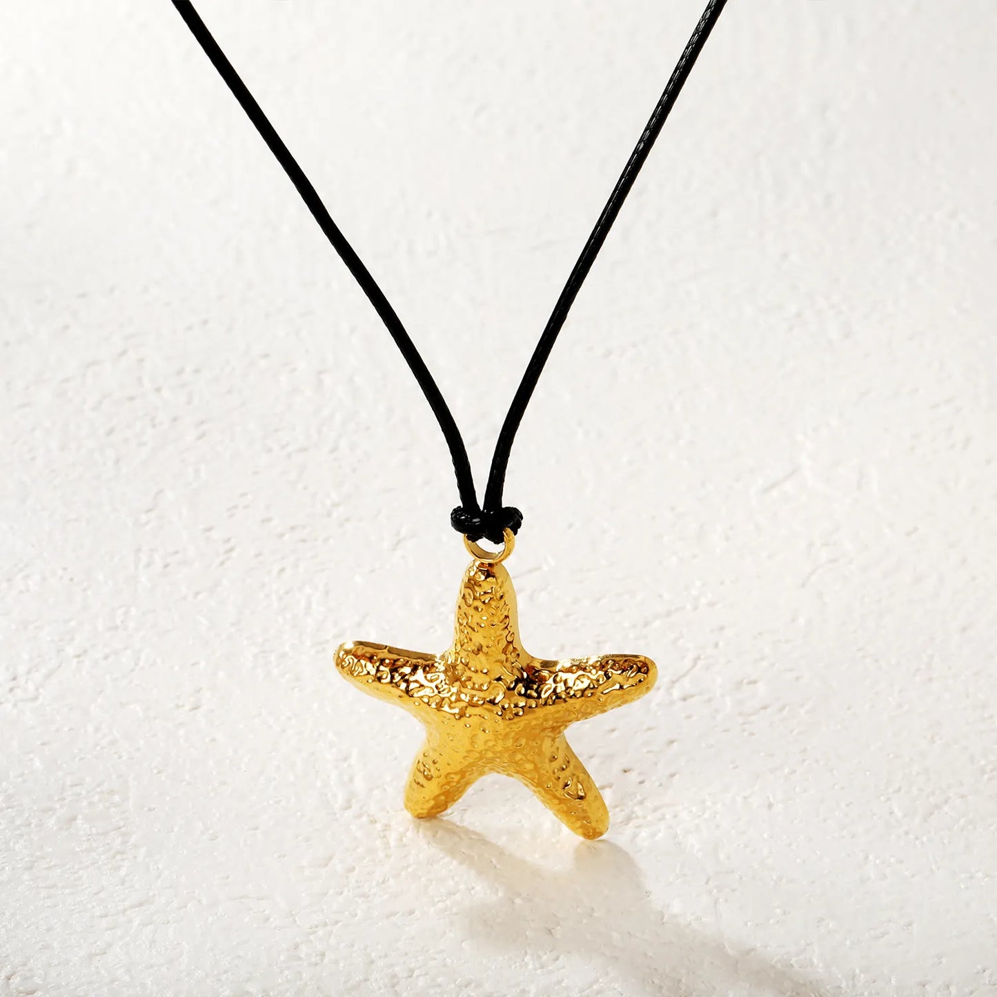 Nautical Hammered Starfish Leather Cord Necklace | Gold/Silver Color |  Wholesale MOQ 12