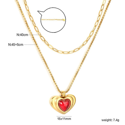 18K Gold Plated Double Layer Heart Pendant Necklace (Black/Red Heart) | Wholesale MOQ 12