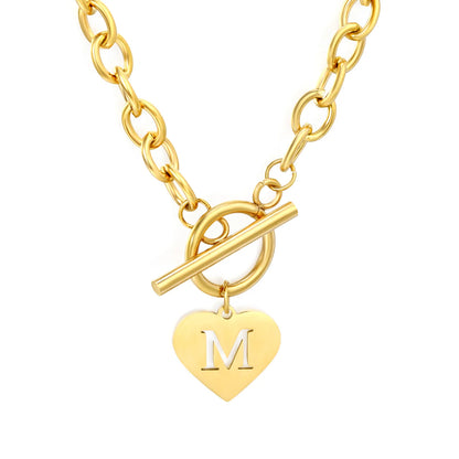 Chunky Toggle Clasp Choker with Heart Initial "M" Pendant | 18K Gold Plated | Wholesale Bulk Order MOQ 12