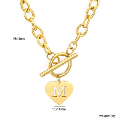 Chunky Toggle Clasp Choker with Heart Initial "M" Pendant | 18K Gold Plated | Wholesale Bulk Order MOQ 12