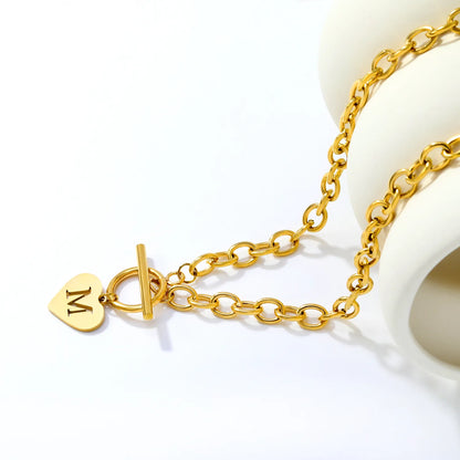 Chunky Toggle Clasp Choker with Heart Initial "M" Pendant | 18K Gold Plated | Wholesale Bulk Order MOQ 12