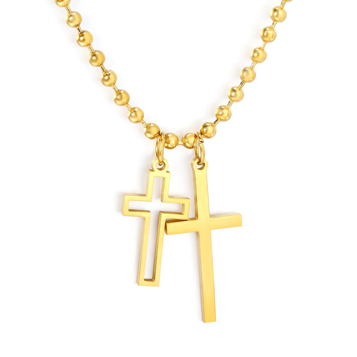 Layered Double Cross Pendant Ball Chain Necklace | Wholesale Order MOQ 12