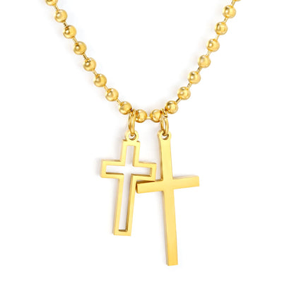 Layered Double Cross Pendant Ball Chain Necklace | Wholesale Order MOQ 12