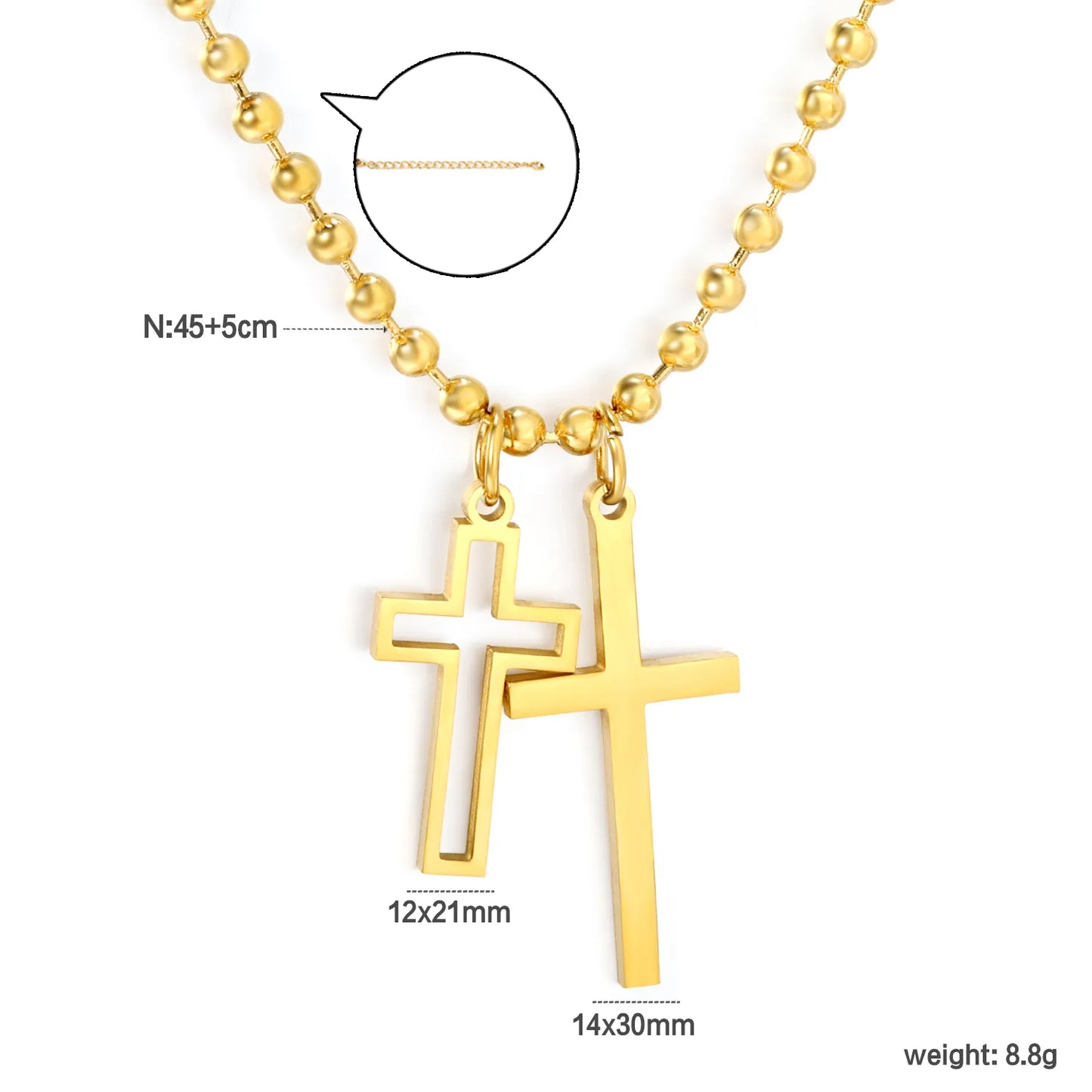 Layered Double Cross Pendant Ball Chain Necklace | Wholesale Order MOQ 12