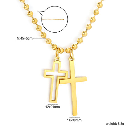 Layered Double Cross Pendant Ball Chain Necklace | Wholesale Order MOQ 12