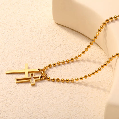 Layered Double Cross Pendant Ball Chain Necklace | Wholesale Order MOQ 12