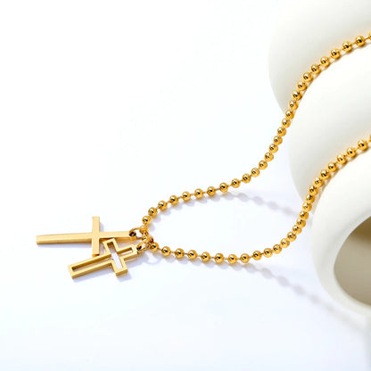 Layered Double Cross Pendant Ball Chain Necklace | Wholesale Order MOQ 12