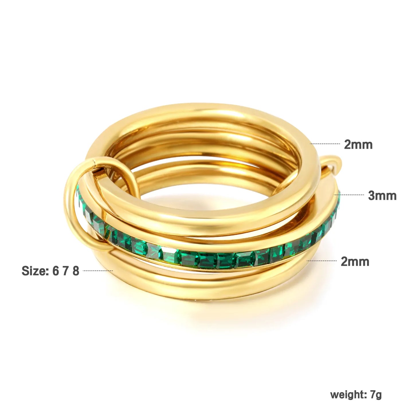 Wholesale Stackable Green Crystal Band Ring | 18K Gold Plated | Sizes 8 | MOQ 12