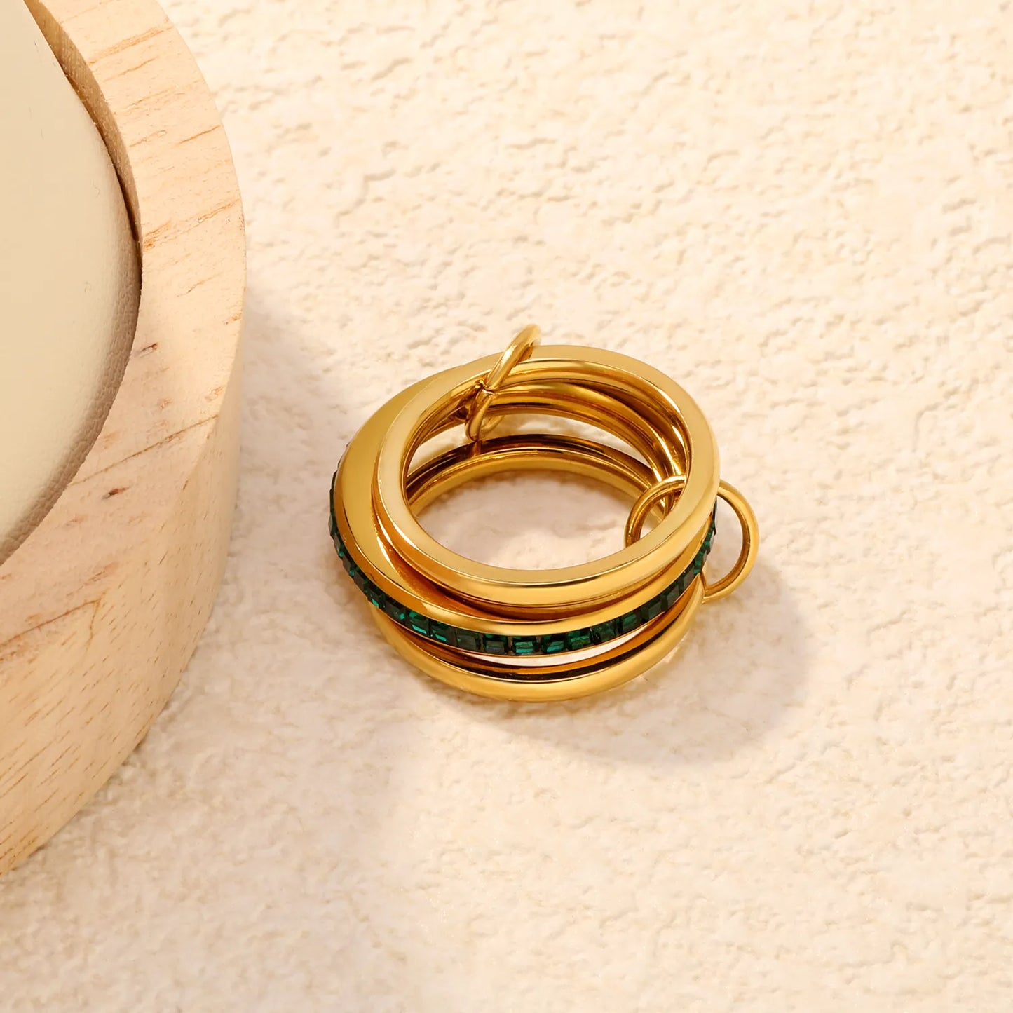 Wholesale Stackable Green Crystal Band Ring | 18K Gold Plated | Sizes 8 | MOQ 12