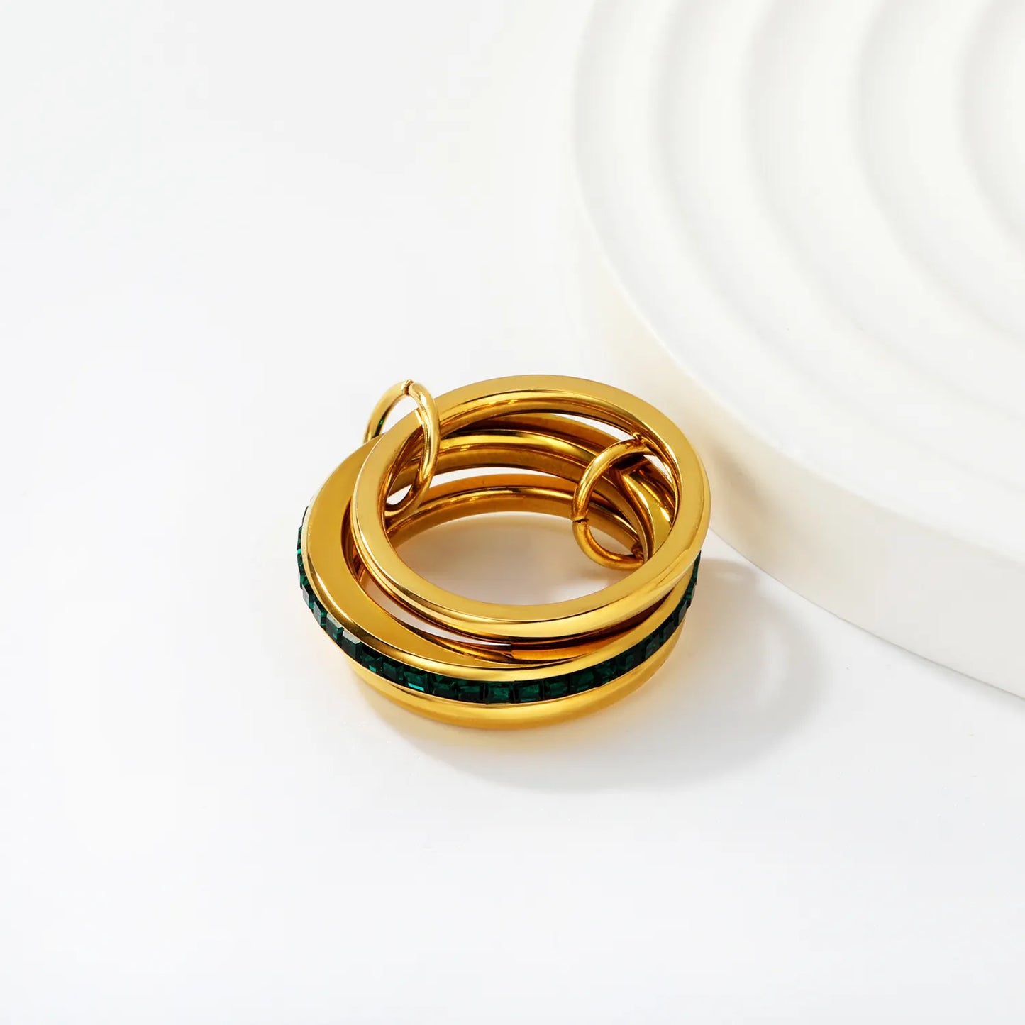 Wholesale Stackable Green Crystal Band Ring | 18K Gold Plated | Sizes 8 | MOQ 12