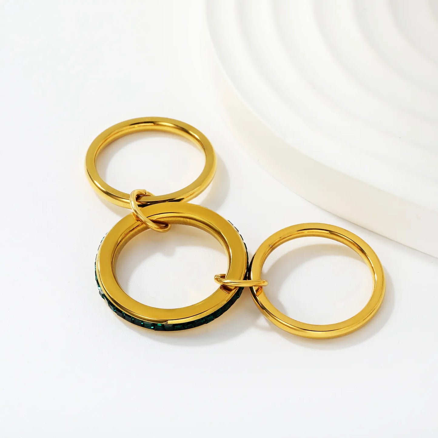 Wholesale Stackable Green Crystal Band Ring | 18K Gold Plated | Sizes 8 | MOQ 12