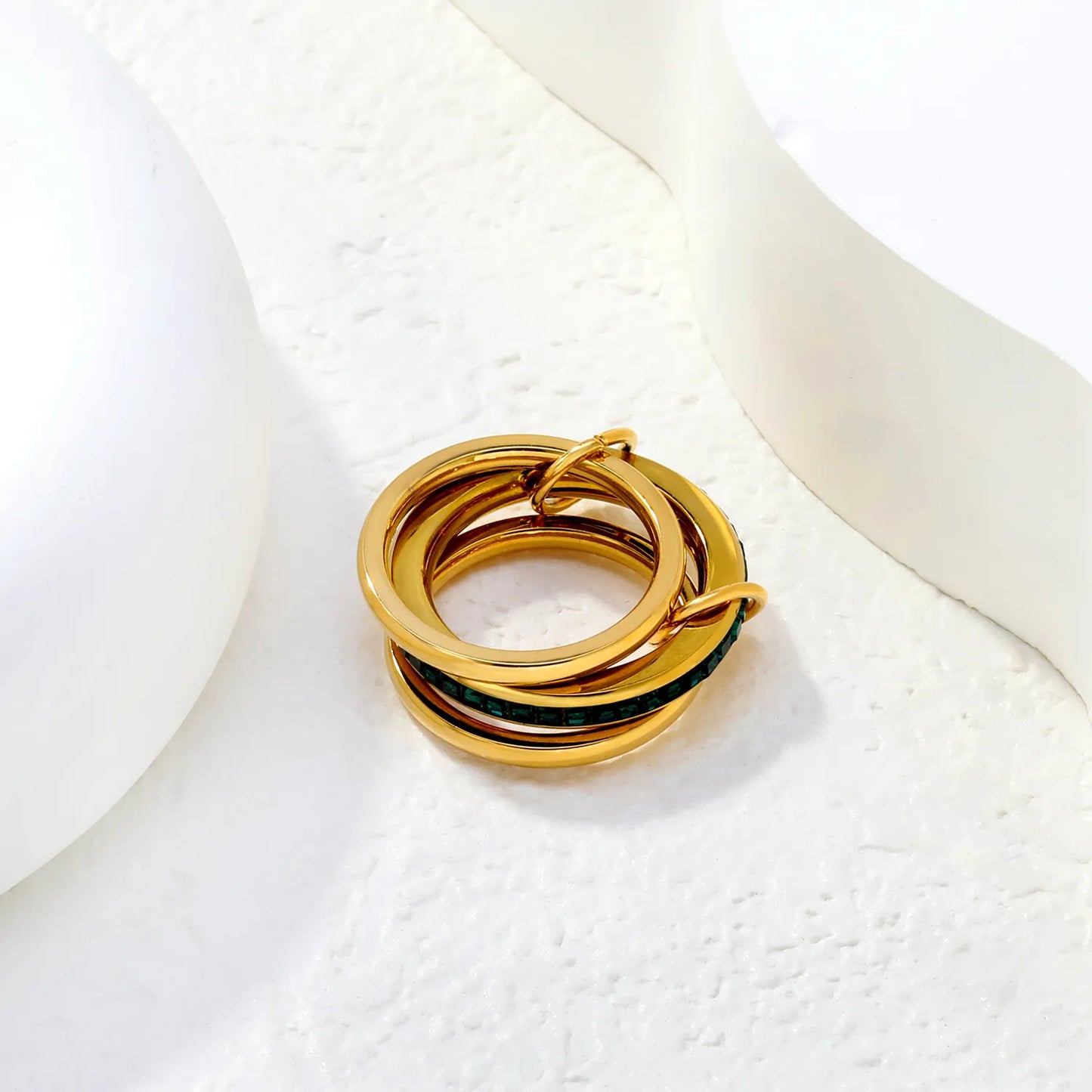 Wholesale Stackable Green Crystal Band Ring | 18K Gold Plated | Sizes 8 | MOQ 12