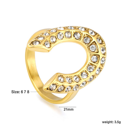 Statement Band Ring with Fully Crystal-paved Horseshoe Motif | 18K Gold Plated | Sizes 8 | MOQ 12