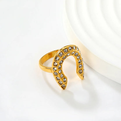 Statement Band Ring with Fully Crystal-paved Horseshoe Motif | 18K Gold Plated | Sizes 8 | MOQ 12