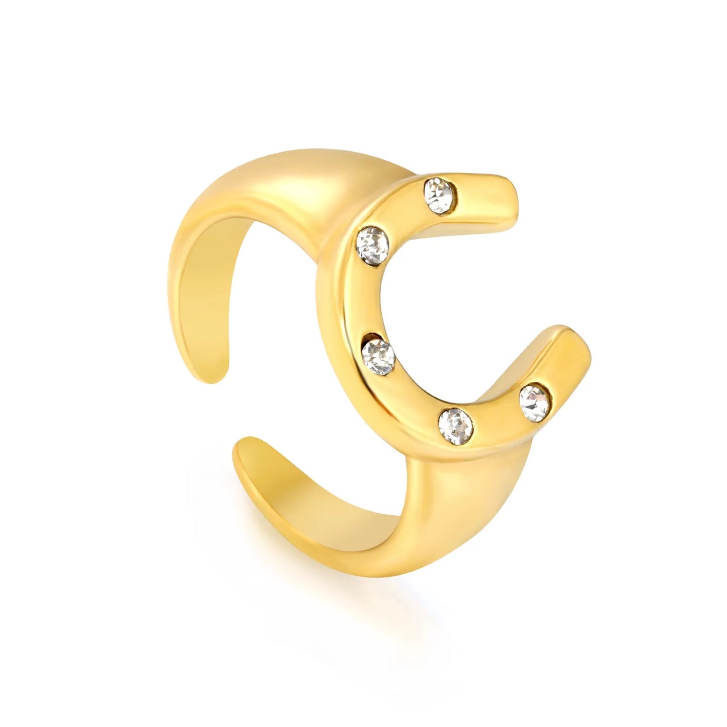Wholesale Crystal U Shape Open Ring | 18K Gold Plated | Size 7 | Bulk Order MOQ 12