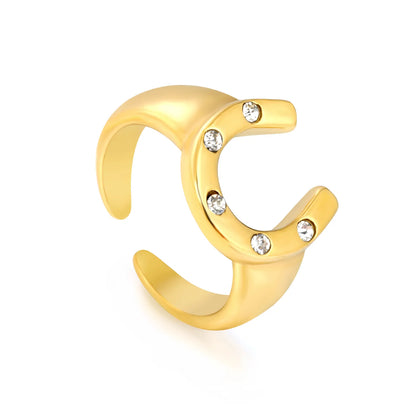 Wholesale Crystal U Shape Open Ring | 18K Gold Plated | Size 7 | Bulk Order MOQ 12
