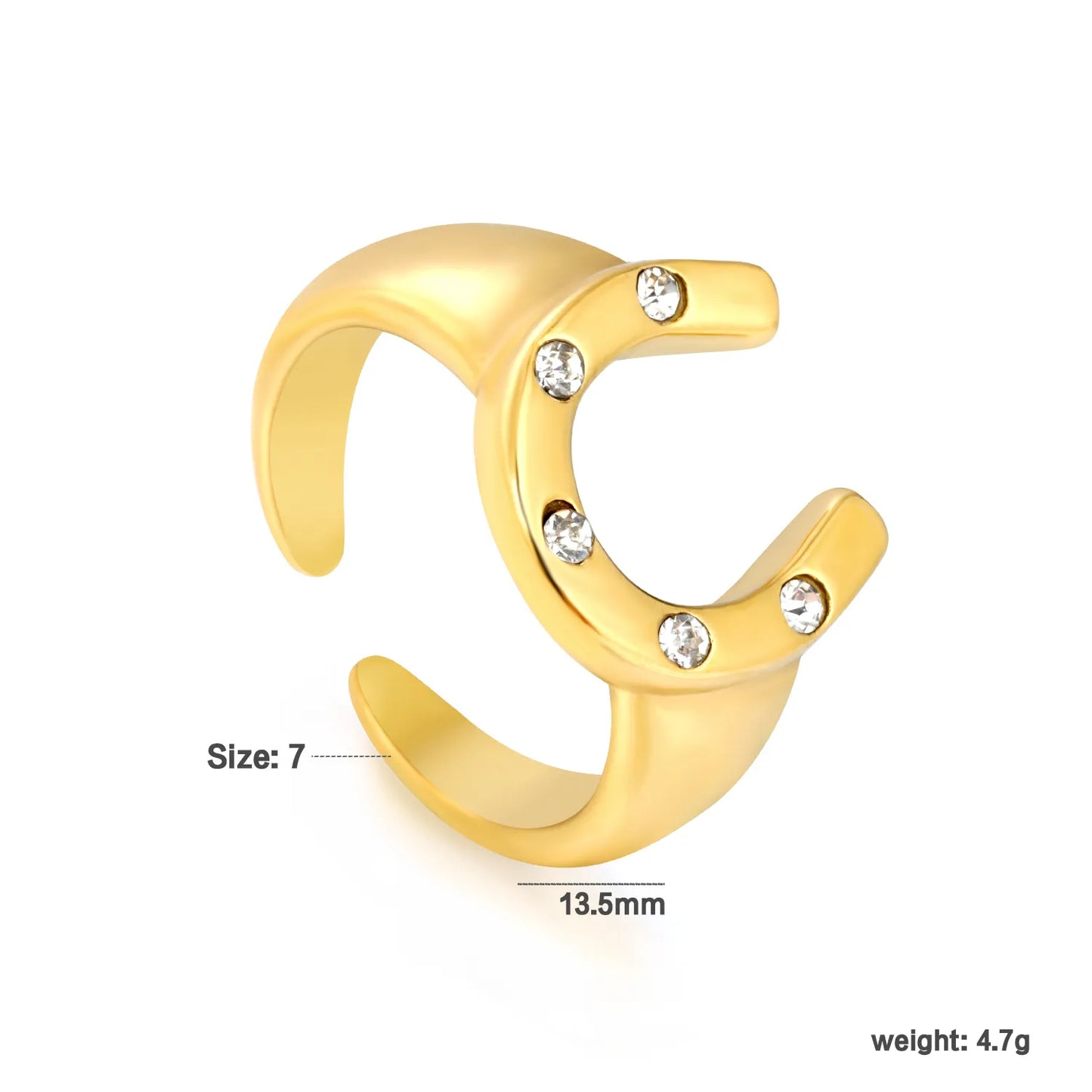 Wholesale Crystal U Shape Open Ring | 18K Gold Plated | Size 7 | Bulk Order MOQ 12