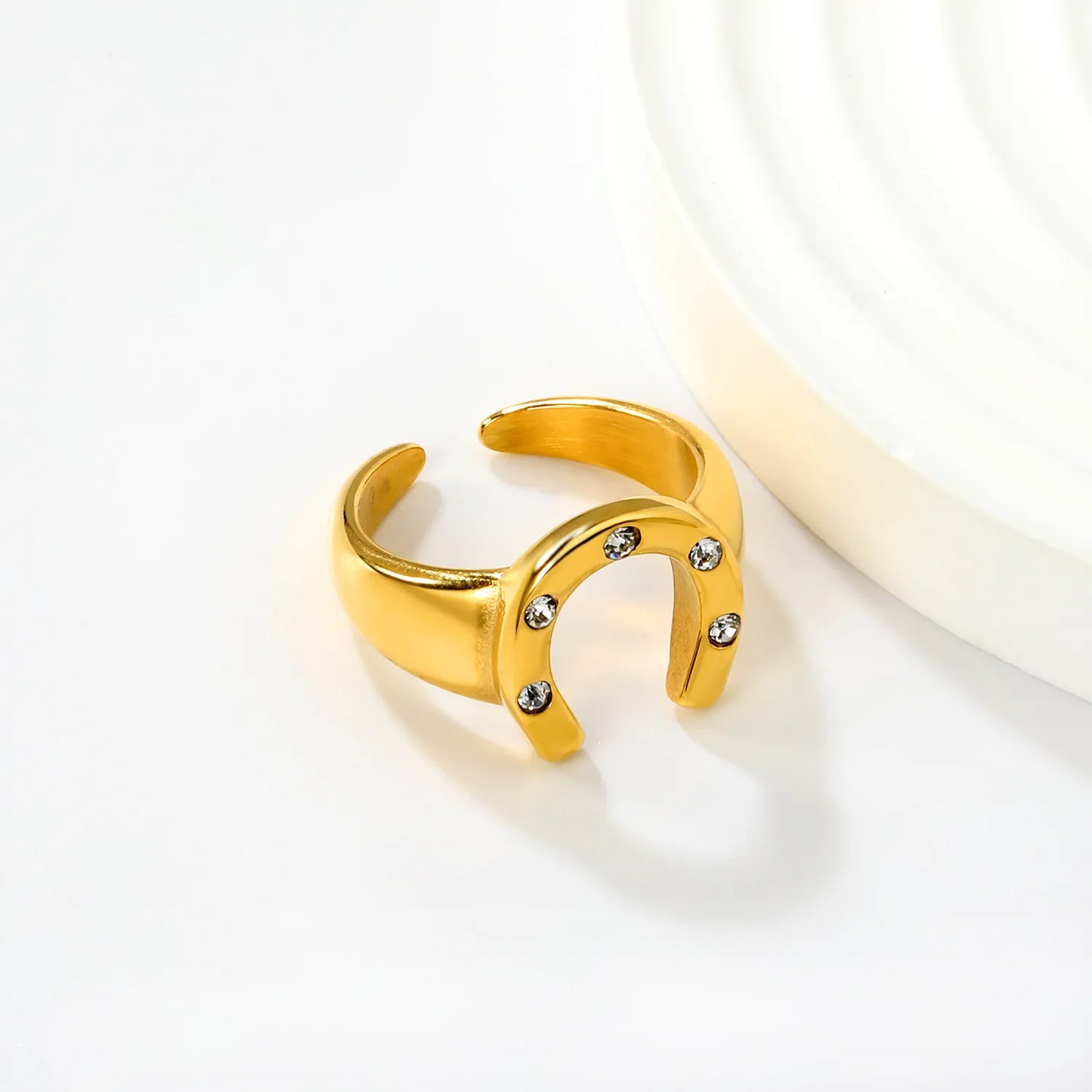 Wholesale Crystal U Shape Open Ring | 18K Gold Plated | Size 7 | Bulk Order MOQ 12