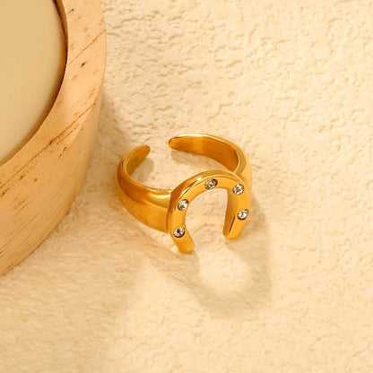 Wholesale Crystal U Shape Open Ring | 18K Gold Plated | Size 7 | Bulk Order MOQ 12
