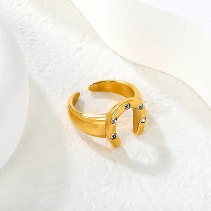 Wholesale Crystal U Shape Open Ring | 18K Gold Plated | Size 7 | Bulk Order MOQ 12