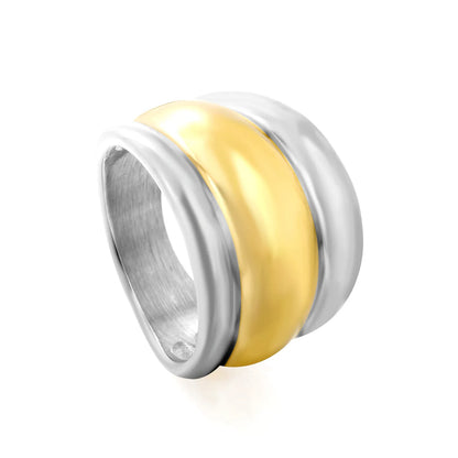 Wholesale Chunky Double Ridge Band Ring | 18K Gold Plated | Two Colors | Sizes 8 | MOQ 12