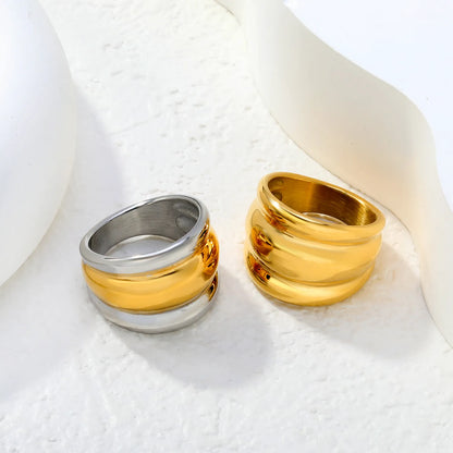 Wholesale Chunky Double Ridge Band Ring | 18K Gold Plated | Two Colors | Sizes 8 | MOQ 12