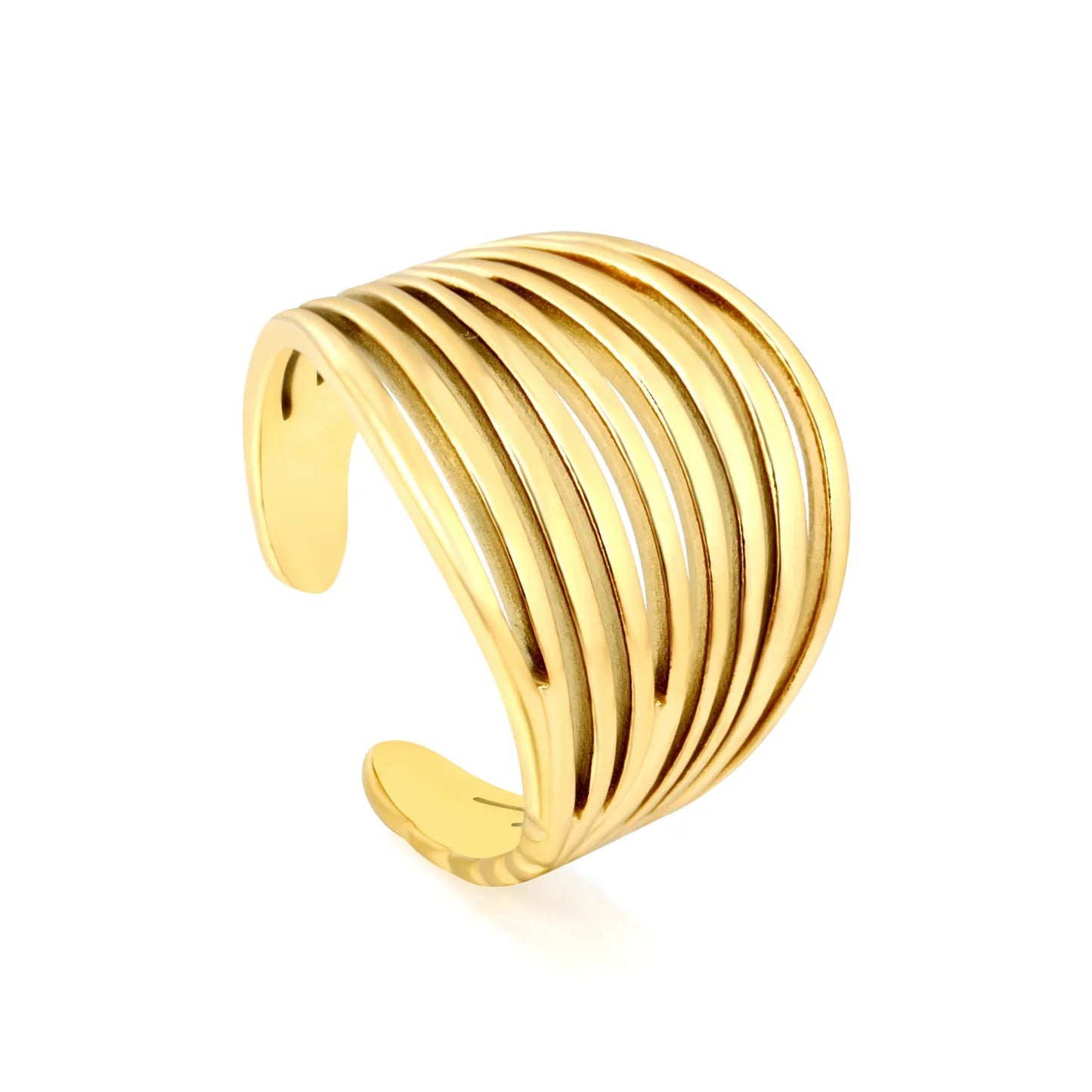 Wholesale Multi-Layer Open Cuff Ring | 18K Gold Plated | Size 7 | MOQ