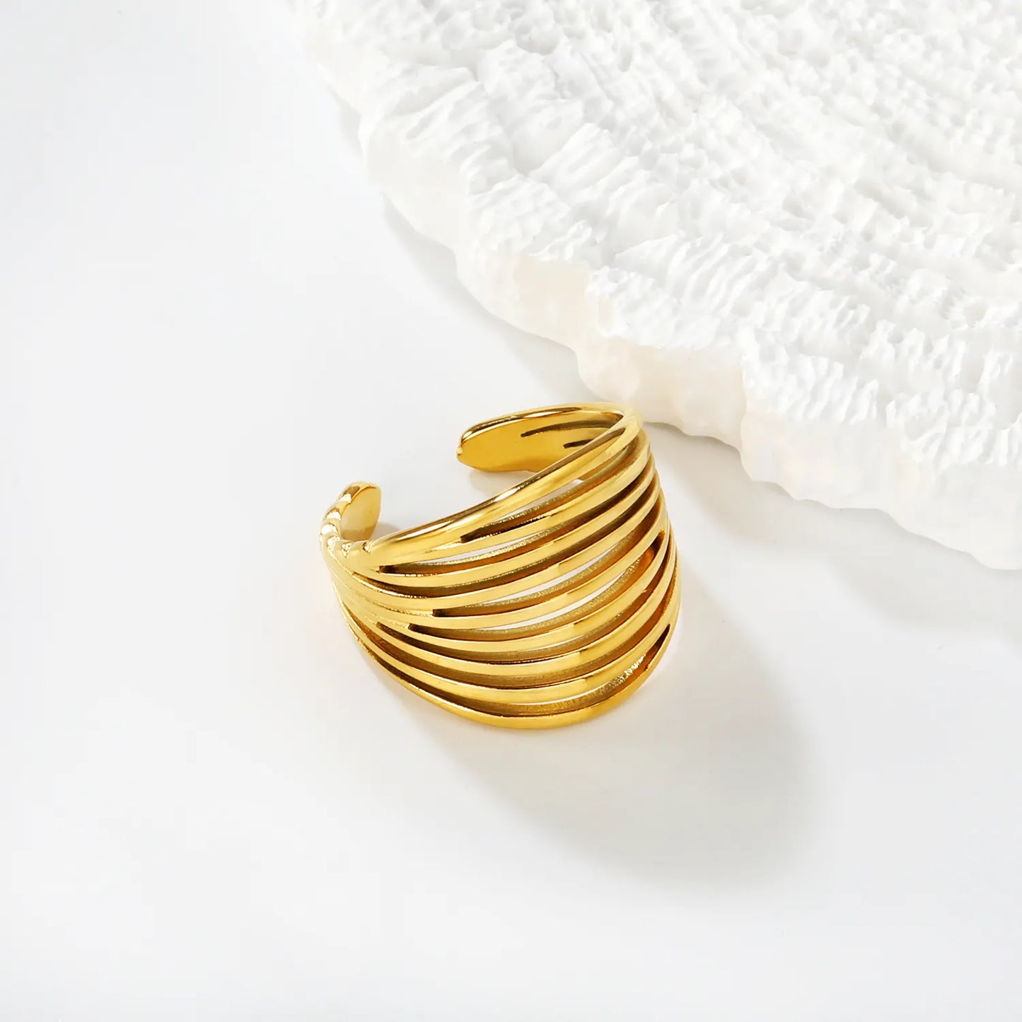 Wholesale Multi-Layer Open Cuff Ring | 18K Gold Plated | Size 7 | MOQ