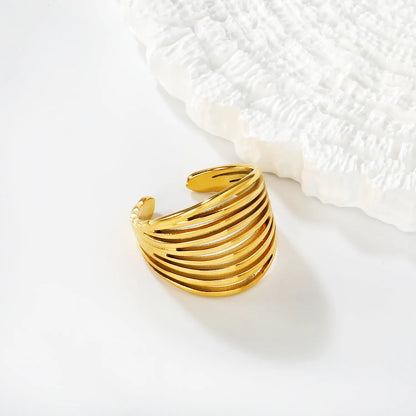 Wholesale Multi-Layer Open Cuff Ring | 18K Gold Plated | Size 7 | MOQ