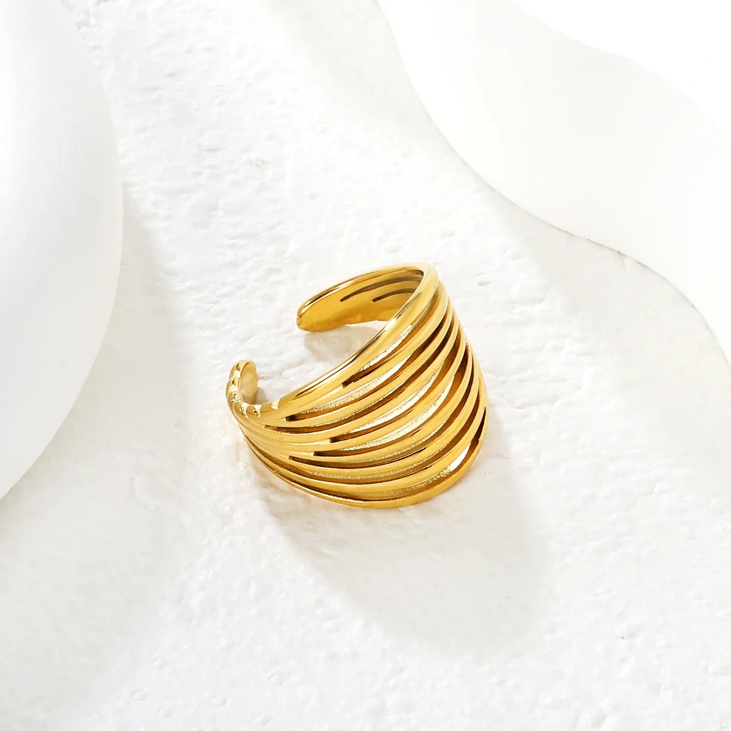 Wholesale Multi-Layer Open Cuff Ring | 18K Gold Plated | Size 7 | MOQ