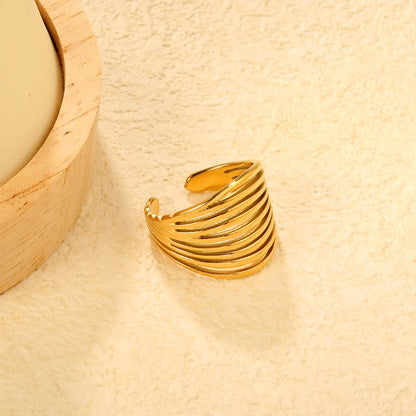Wholesale Multi-Layer Open Cuff Ring | 18K Gold Plated | Size 7 | MOQ