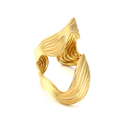 18K Gold Plated Wave Texture Open Ring | Wholesale Bulk Order | Size 7 | MOQ 12