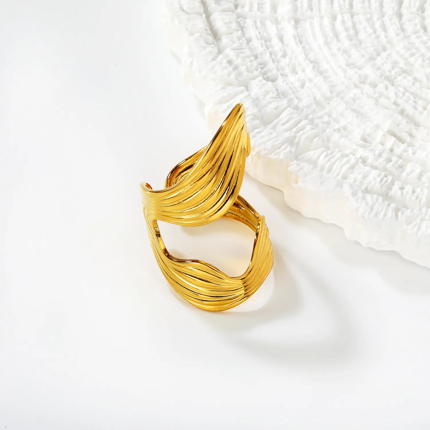 18K Gold Plated Wave Texture Open Ring | Wholesale Bulk Order | Size 7 | MOQ 12