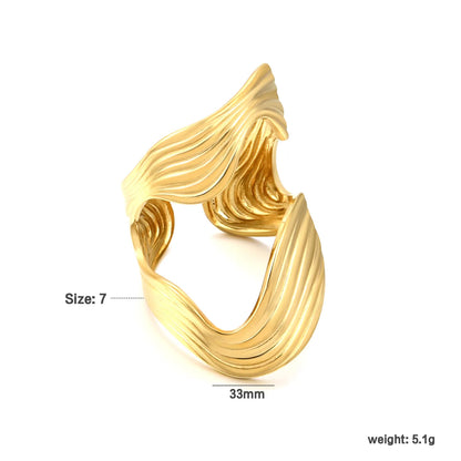 18K Gold Plated Wave Texture Open Ring | Wholesale Bulk Order | Size 7 | MOQ 12