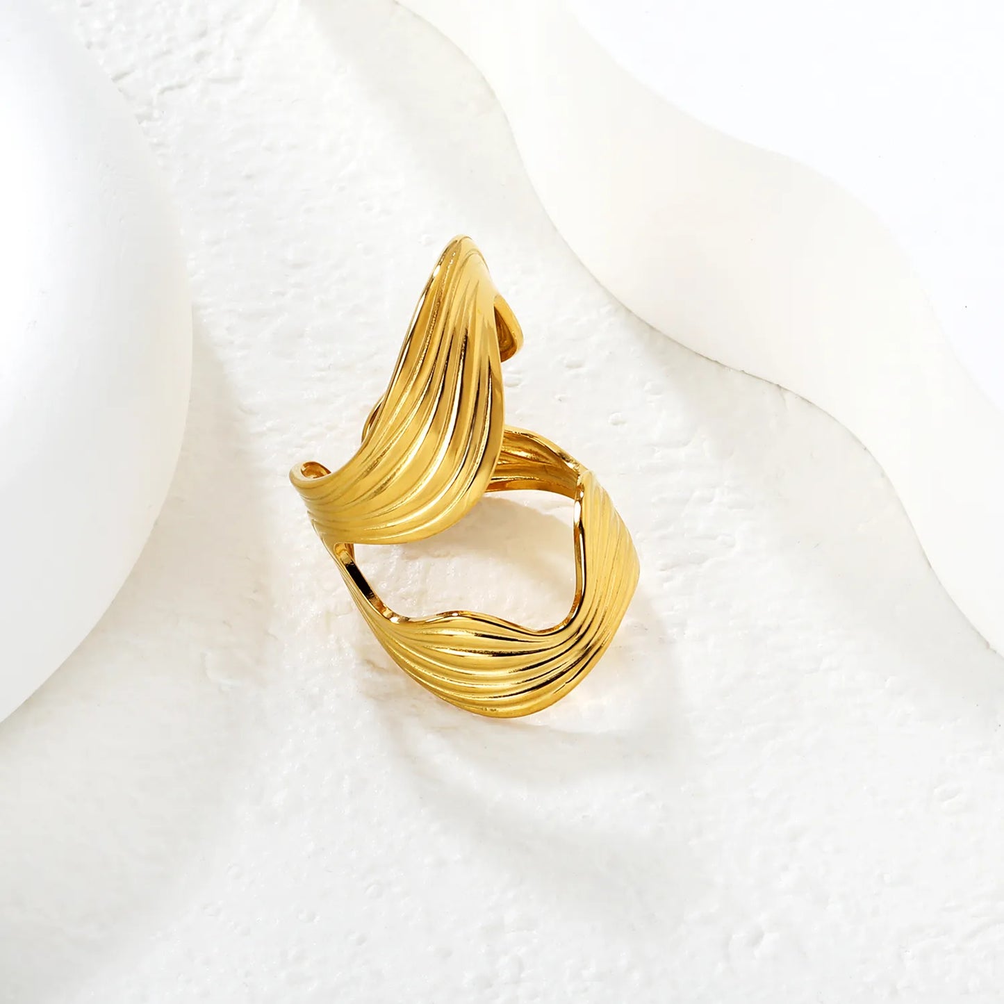 18K Gold Plated Wave Texture Open Ring | Wholesale Bulk Order | Size 7 | MOQ 12