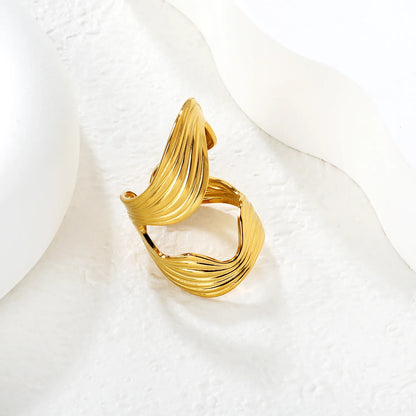 18K Gold Plated Wave Texture Open Ring | Wholesale Bulk Order | Size 7 | MOQ 12