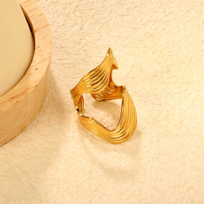 18K Gold Plated Wave Texture Open Ring | Wholesale Bulk Order | Size 7 | MOQ 12