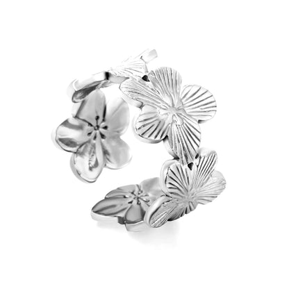 Wholesale Layered Floral Open Ring | Gold/Silver Color | Stainless Steel | Size 7 | MOQ 12