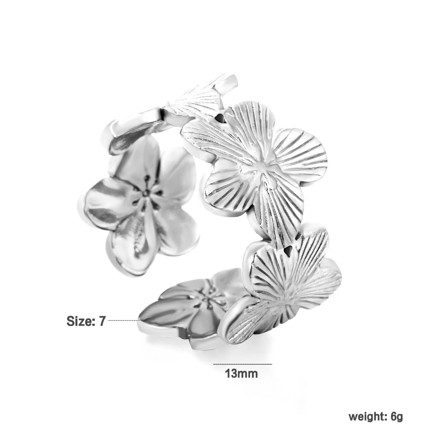 Wholesale Layered Floral Open Ring | Gold/Silver Color | Stainless Steel | Size 7 | MOQ 12