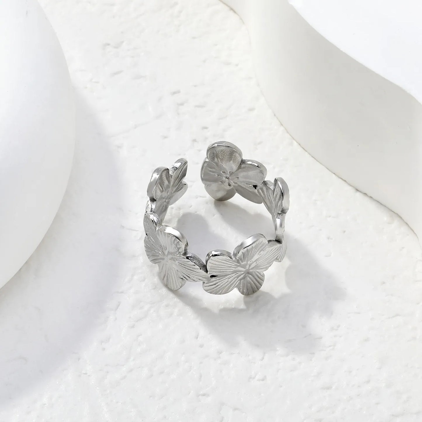 Wholesale Layered Floral Open Ring | Gold/Silver Color | Stainless Steel | Size 7 | MOQ 12