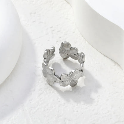 Wholesale Layered Floral Open Ring | Gold/Silver Color | Stainless Steel | Size 7 | MOQ 12